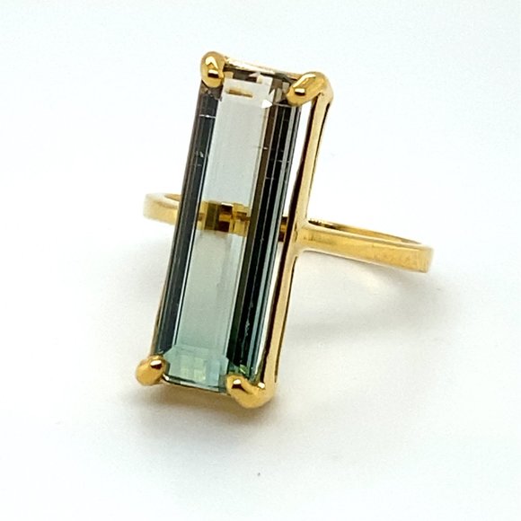 Bi Color Tourmaline 6.02ct Solid 14K Yellow Gold Ring - Picture 3 of 7
